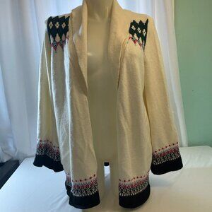 Cardigan Sweater 14/16 Lane Bryanr Open Front Tunic Length Ivory Bell Sleeves 1X